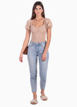 Blusa con recogido en escote y mangas embombadas para mujer - Flashy