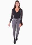 Blusa cruzada con detalle de malla en mangas para mujer - Flashy