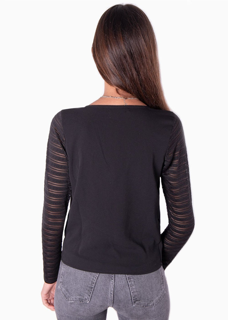 Blusa cruzada con detalle de malla en mangas para mujer - Flashy