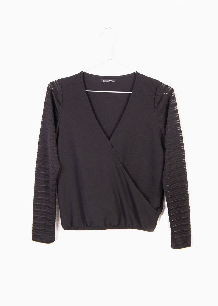 Blusa cruzada con detalle de malla en mangas para mujer - Flashy