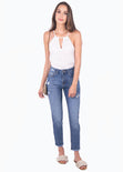 Blusa cuello en halter y ojalillo color blanco para mujer - Flashy