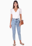 Blusa cuello en v con mangas de encaje para mujer - Flashy