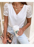 Blusa cuello en v con mangas de encaje para mujer - Flashy