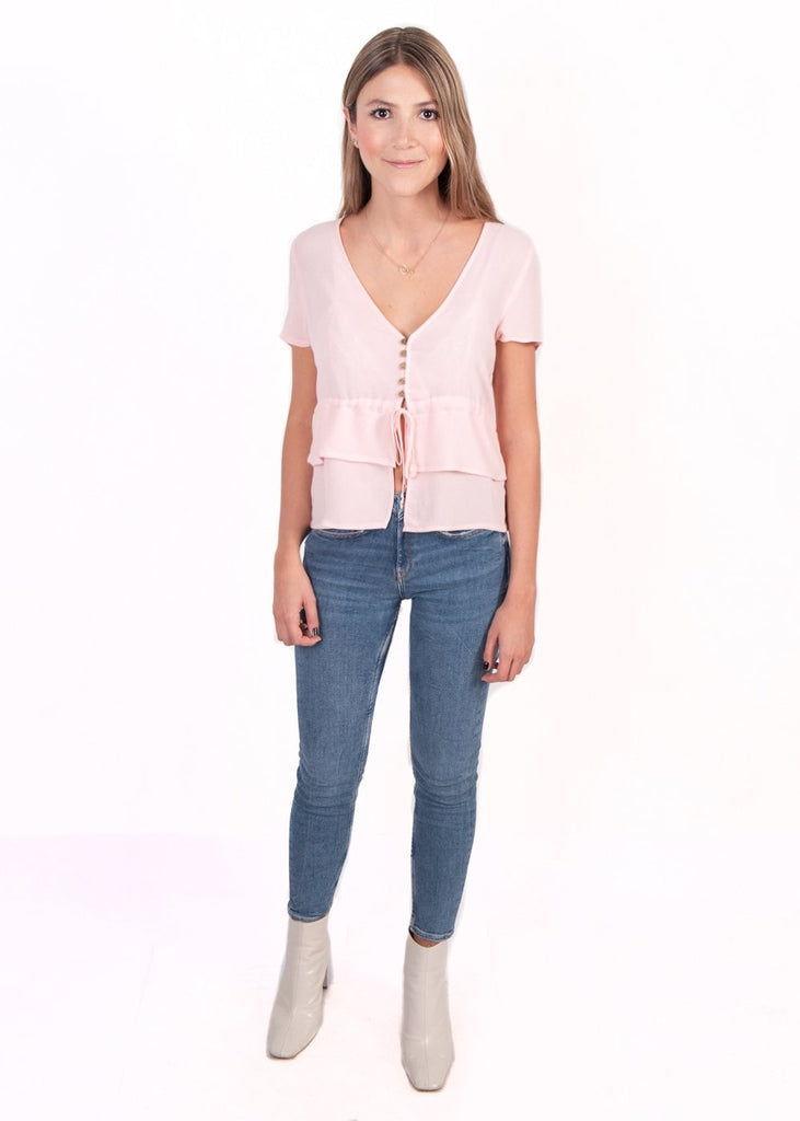 Blusa de botones con cinta para mujer - Flashy
