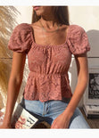Blusa de encaje con mangas embombadas para mujer - Flashy