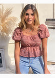 Blusa de encaje con mangas embombadas para mujer - Flashy