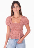 Blusa de encaje con mangas embombadas para mujer - Flashy