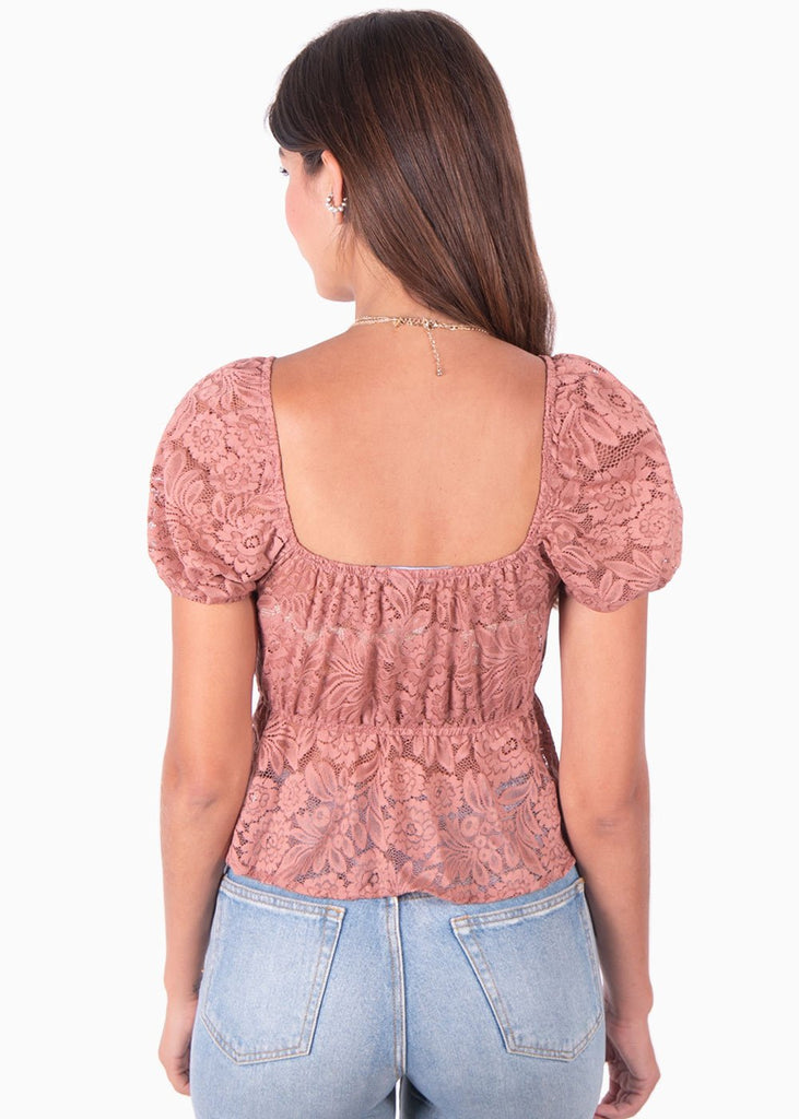 Blusa de encaje con mangas embombadas para mujer - Flashy