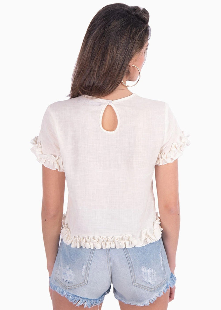 Blusa de lino con boleros en mangas y corte para mujer - Flashy