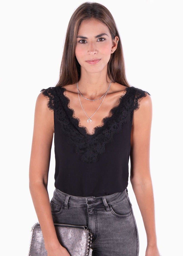 Blusa de tiras con detalle de encaje para mujer - Flashy