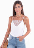 Blusa de tiras con encaje en escote para mujer - Flashy