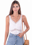 Blusa de tiras con encaje y recogido en escote para mujer - Flashy