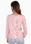 Blusa estampada de flores manga larga con anudado en escote color rosado para mujer - Flashy