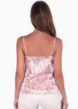 Blusa con estampado de flores y encaje en escote color rosado para mujer - Flashy