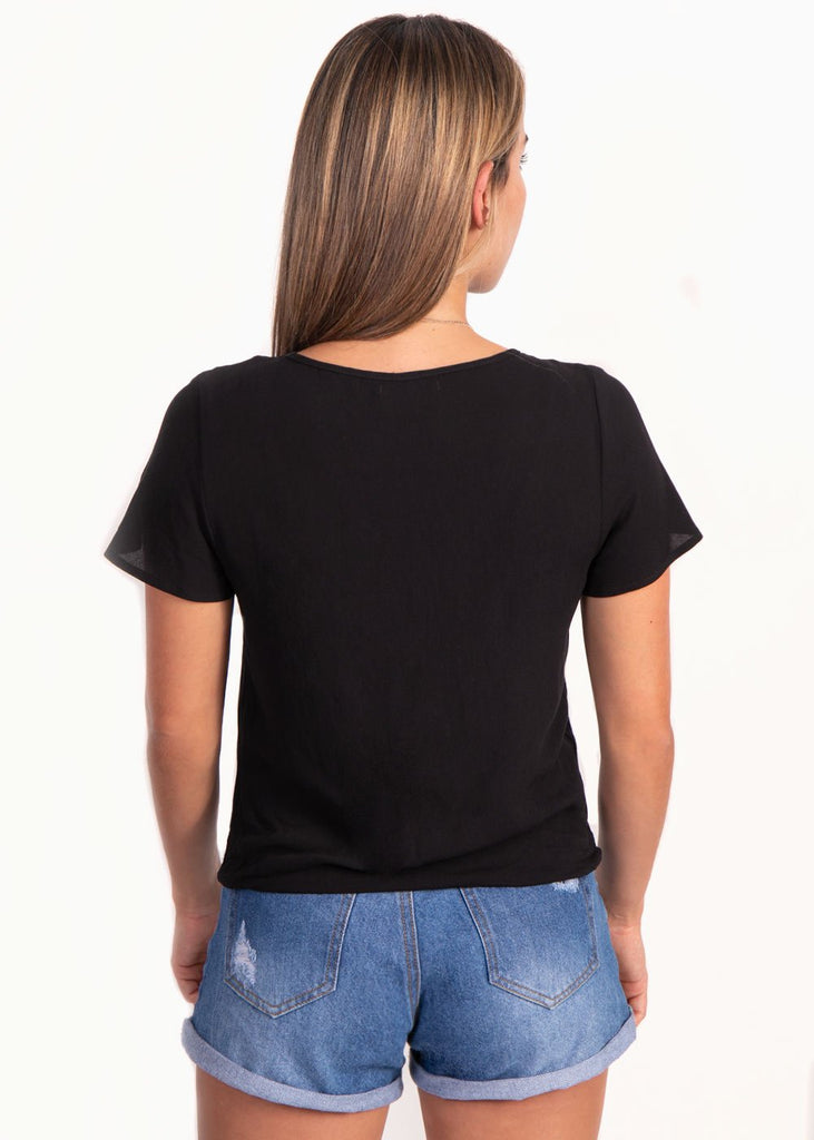 Blusa manga corta con bolillo en escote para mujer - Flashy