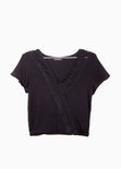 Blusa manga corta con bolillo en escote para mujer - Flashy