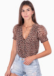 Blusa manga corta con botones y estampado animal print para mujer - Flashy