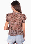 Blusa manga corta con botones y estampado animal print para mujer - Flashy