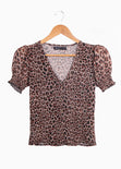 Blusa manga corta con botones y estampado animal print para mujer - Flashy