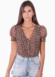 Blusa manga corta con botones y estampado animal print para mujer - Flashy