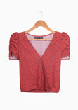Blusa manga corta con estampado de puntos y escote cruzado para mujer - Flashy