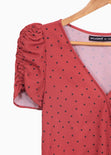 Blusa manga corta con estampado de puntos y escote cruzado para mujer - Flashy