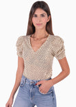 Blusa manga corta con estampado puntos y escote en v para mujer - Flashy