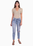 Blusa manga corta con estampado puntos y escote en v para mujer - Flashy