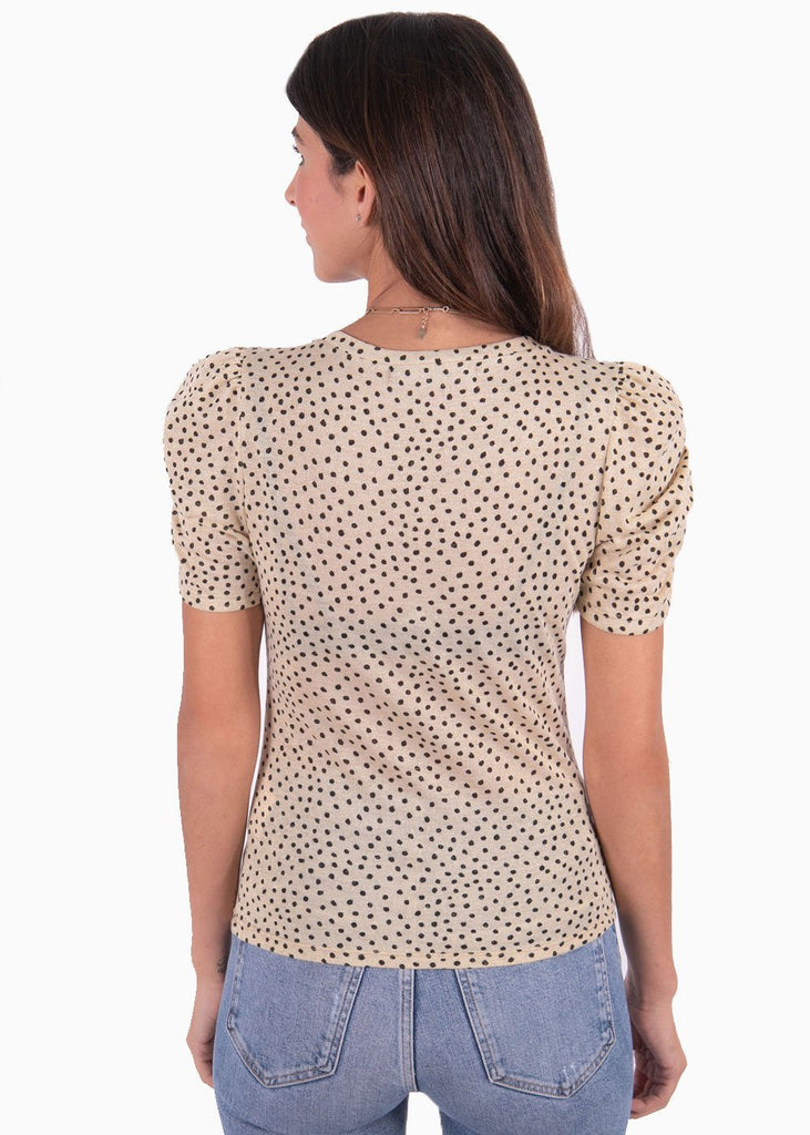 Blusa manga corta con estampado puntos y escote en v para mujer - Flashy