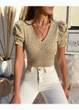 Blusa manga corta con estampado puntos y escote en v para mujer - Flashy