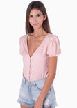 Blusa manga corta con perlas para mujer - Flashy