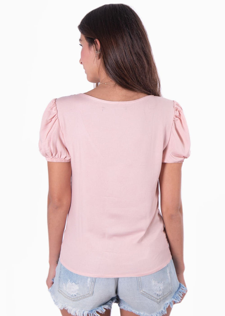 Blusa manga corta con perlas para mujer - Flashy