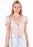 Blusa manga corta con perlas para mujer - Flashy
