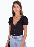 Blusa manga corta con perlas para mujer - Flashy
