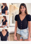 Blusa manga corta con perlas para mujer - Flashy