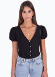 Blusa manga corta con perlas para mujer - Flashy