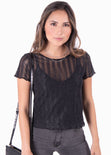 Blusa manga corta con transparencia y brillo para mujer - Flashy