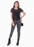 Blusa manga corta con transparencia y brillo para mujer - Flashy