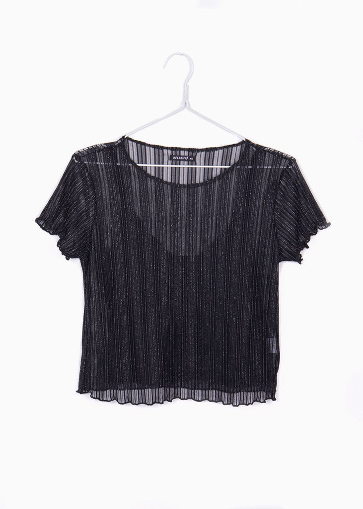 Blusa manga corta con transparencia y brillo para mujer - Flashy