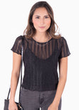 Blusa manga corta con transparencia y brillo para mujer - Flashy
