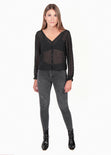 Blusa manga larga con bordado de puntos para mujer - Flashy