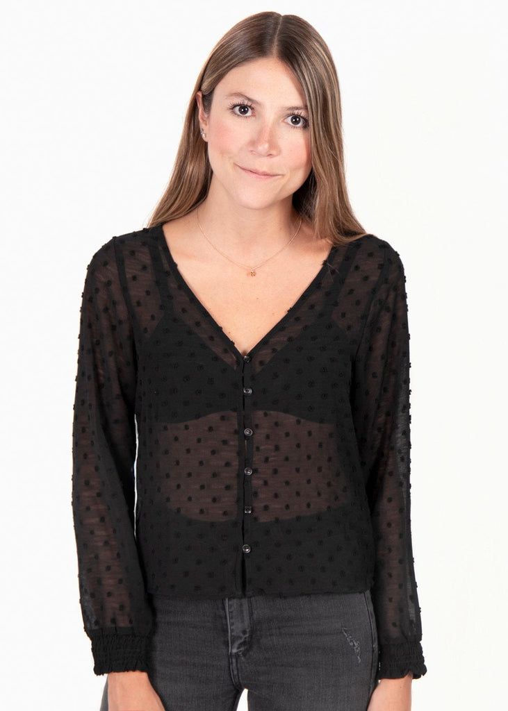 Blusa manga larga con bordado de puntos para mujer - Flashy