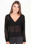 Blusa manga larga con bordado de puntos para mujer - Flashy