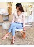 Blusa manga larga con bordado en escote para mujer - Flashy