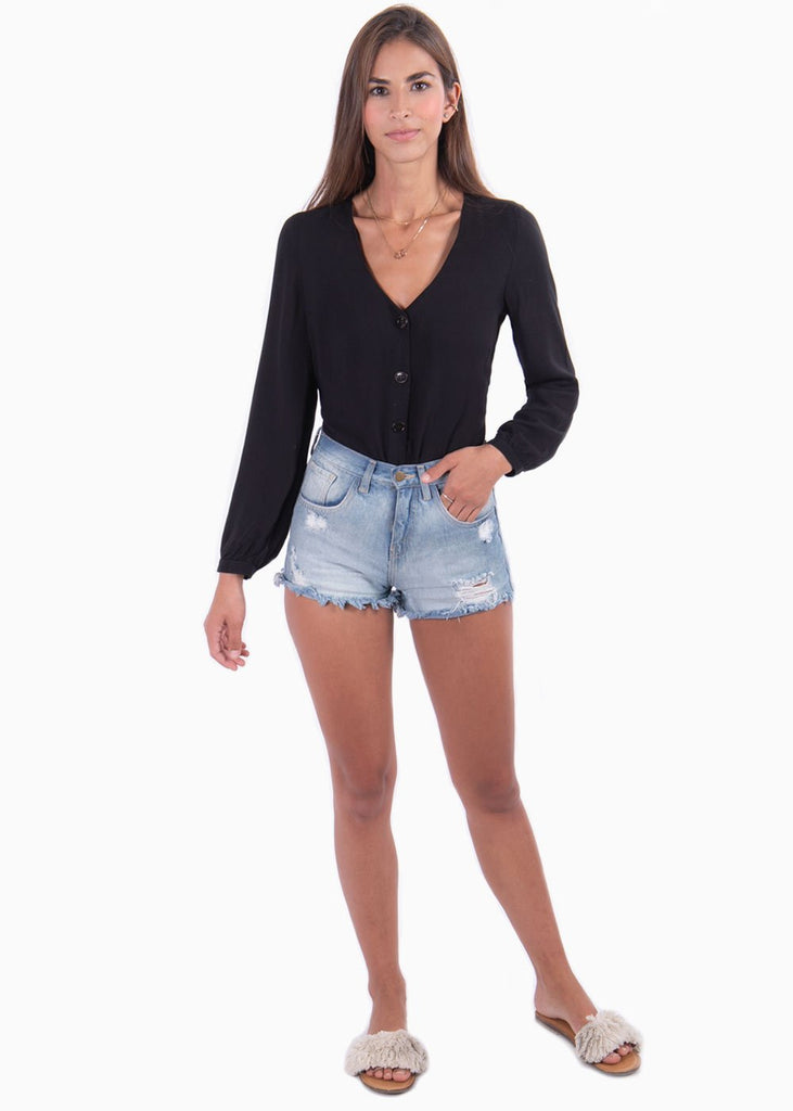 Blusa manga larga con botones de pasta para mujer - Flashy