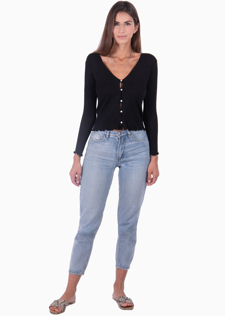 Blusa manga larga con botones de perlas para mujer - Flashy