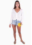 Blusa manga larga con botones y resorte para mujer - Flashy