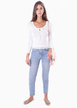 Blusa manga larga con cinta y encaje en escote para mujer - Flashy