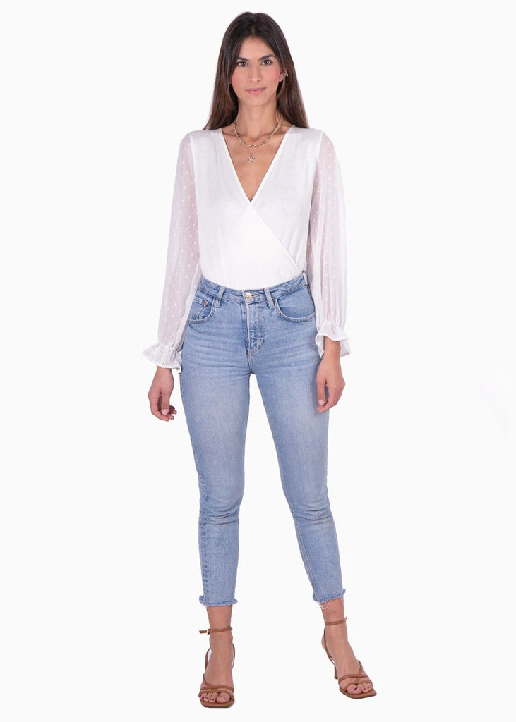 Blusa manga larga con escote cruzado y mangas en transparencia para mujer - Flashy