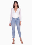 Blusa manga larga con escote cruzado y mangas en transparencia para mujer - Flashy